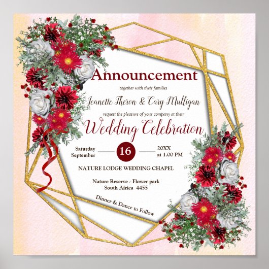 Geometrisch - Glitter Burgundy Bouquets Poster (Voorkant)