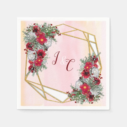 Geometrisch - Glitter Burgundy Bouquets Servet (Voorkant)