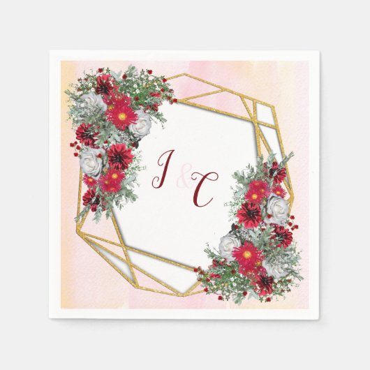 Geometrisch - Glitter Burgundy Bouquets Servet (Voorkant)