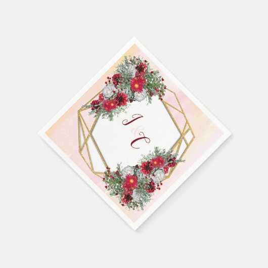 Geometrisch - Glitter Burgundy Bouquets Servet (Hoek)