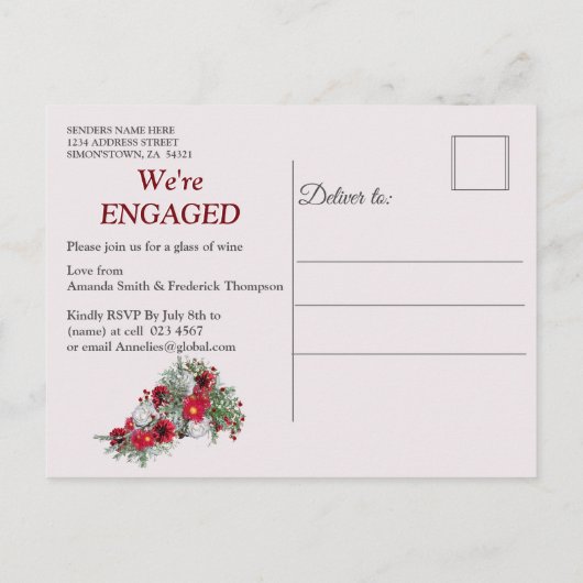 Geometrisch - Glitter Burgundy Bouquets Uitnodiging Briefkaart (Achterkant)