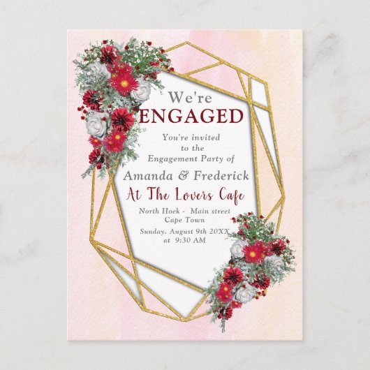 Geometrisch - Glitter Burgundy Bouquets Uitnodiging Briefkaart (Voorkant)