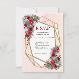 Geometrisch - Glitter Burgundy Flowers RSVP Kaartje