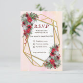 Geometrisch - Glitter Burgundy Flowers RSVP Kaartje (Staand voorkant)