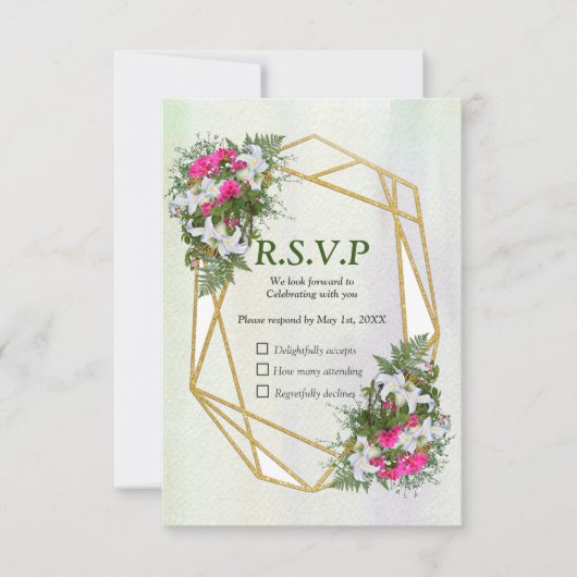 Geometrisch - Glitter Flower Bouquet RSVP Kaartje (Voorkant)