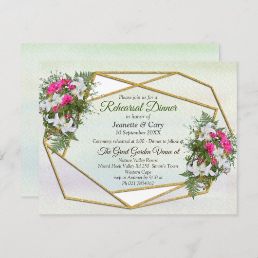 Geometrisch - Glitter Flower Bouquet Theme Kaart (Voorkant / Achterkant)