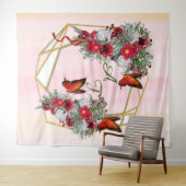 Geometrisch Glitter-lijst en Bourgogne-bloemen Wandkleed (In Situ (horizontaal))