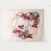 Geometrisch Glitter-lijst en Bourgogne-bloemen Wandkleed (Voorkant (horizontaal))