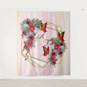 Geometrisch Glitter-lijst en Bourgogne-bloemen Wandkleed (Voorkant)