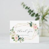 Geometrisch Gold Lijst Blush Pink Floral Hartelijk Briefkaart (Staand voorkant)
