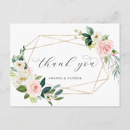 Geometrisch Gold Lijst Blush Pink Floral Hartelijk Briefkaart (Voorkant)