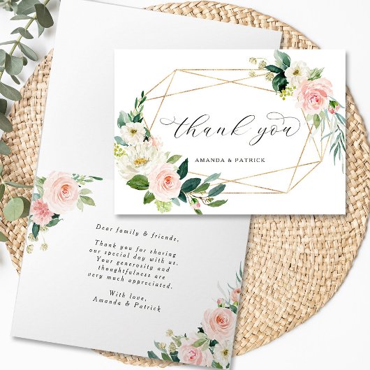 Geometrisch Gold Lijst Blush Pink Floral Hartelijk Kaart