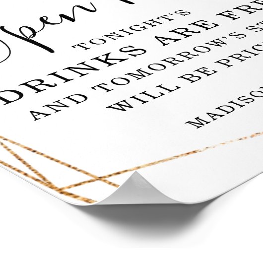 Geometrisch Gold Lijst Eucalyptus Open Bar Sign. Poster (Hoek)