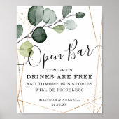 Geometrisch Gold Lijst Eucalyptus Open Bar Sign. Poster (Voorkant)