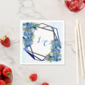 Geometrisch - Gold-Navy & Blauwe Bloem Boeketten Servet (Insitu)