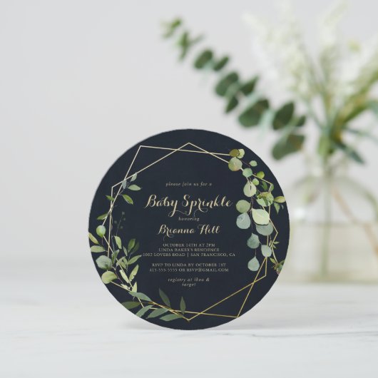 Geometrisch Goud Blauw Groen Baby Sprinkle Kaart (Staand voorkant)