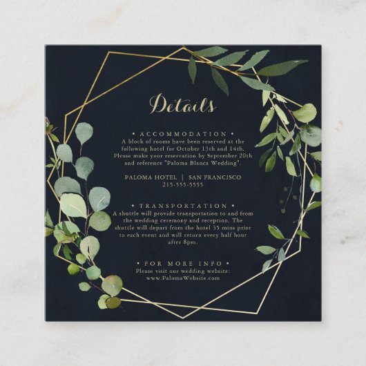 Geometrisch Goud Blauw Groen Bruiloft Details Informatiekaartje (Voorkant)