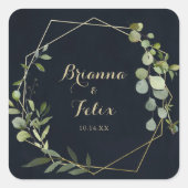 Geometrisch Goud Blauw Groen Bruiloft Envelop Afdi Vierkante Sticker (Voorkant)