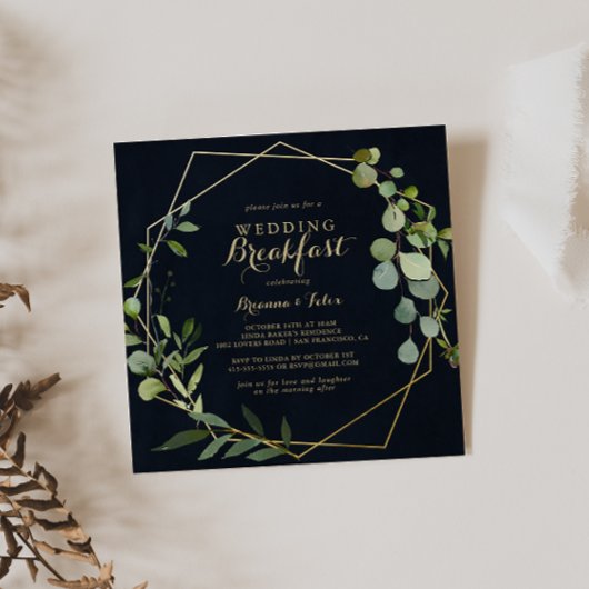 Geometrisch Goud Blauw Groen Bruiloft Ontbijt Kaart