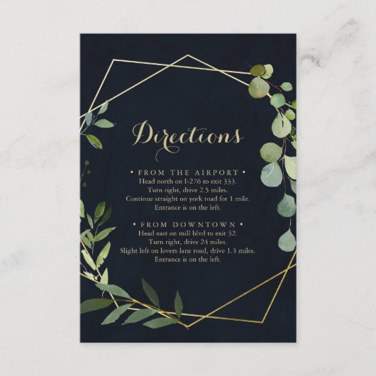 Geometrisch Goud Blauw Groen Bruiloft Routebeschri Informatiekaartje (Voorkant)
