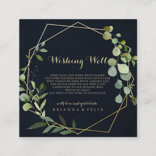 Geometrisch Goud Blauw Groen Bruiloft Wishing Well Informatiekaartje (Voorkant)