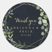 Geometrisch Goud Blauw Groen Dank u huwelijksgunst Ronde Sticker (Voorkant)