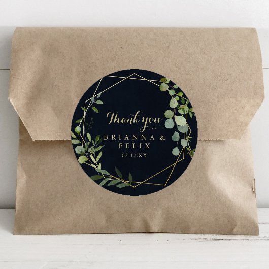 Geometrisch Goud Blauw Groen Dank u huwelijksgunst Ronde Sticker