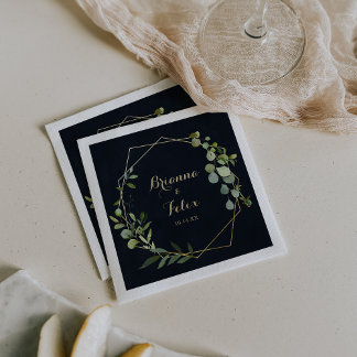 Geometrisch Goud Blauw Groen Eucalyptus Bruiloft Servet