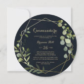 Geometrisch Goud Blauw Groen Eucalyptus Quinceañer Kaart (Voorkant)