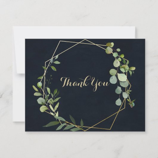 Geometrisch Goud Blauw Groen Eucalyptus Vlak Huwel Bedankkaart (Voorkant)