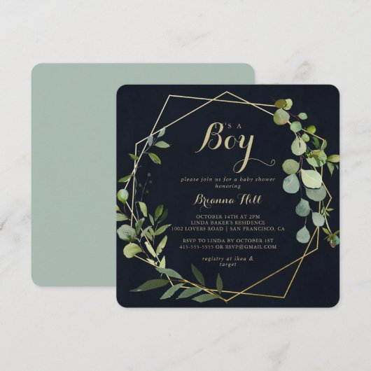 Geometrisch Goud Blauw Groen Het is een Jongen Bab Kaart (Voorkant / Achterkant)