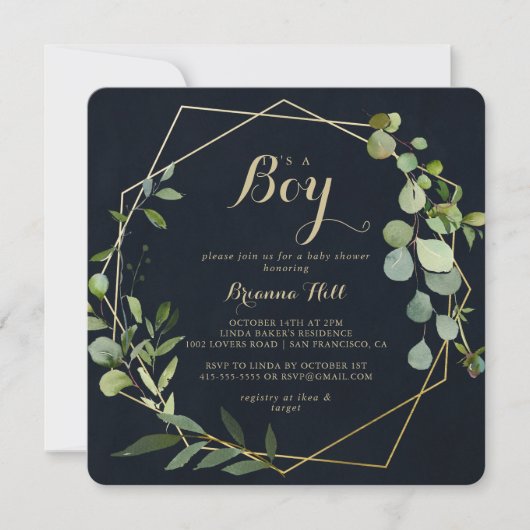 Geometrisch Goud Blauw Groen Het is een Jongen Bab Kaart (Voorkant)