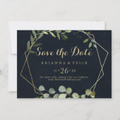 Geometrisch Goud Blauw Groen Horizontaal Huwelijk Save The Date (Voorkant)