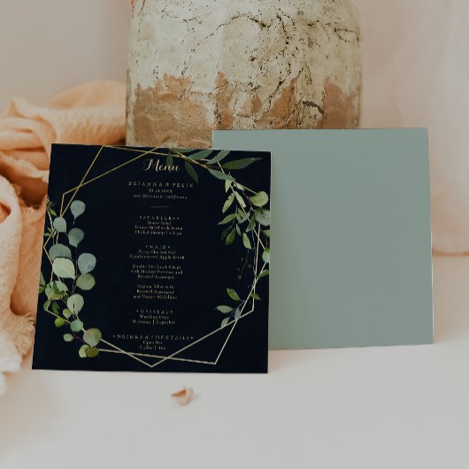 Geometrisch Goud Blauw Groen Kalligrafie Diner Menu