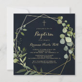 Geometrisch Goud Blauw Groen Kalligrafie Doop Kaart (Voorkant)