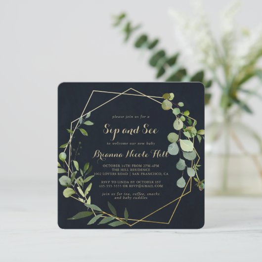 Geometrisch Goud Blauw Groen Kalligrafie Snip en z Kaart (Staand voorkant)