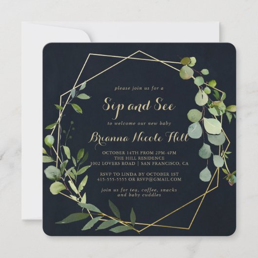 Geometrisch Goud Blauw Groen Kalligrafie Snip en z Kaart (Voorkant)