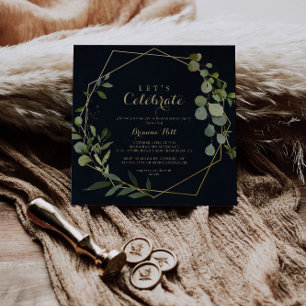 Geometrisch Goud Blauw Groen Laten we feest vieren Kaart