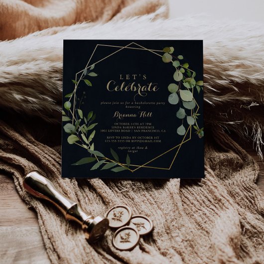 Geometrisch Goud Blauw Groen Laten we feest vieren Kaart