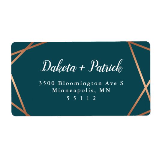 Geometrisch goud Blauwgroen retouradres Etiket (Voorkant)