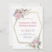 Geometrisch Goud Bloemen Lijst Rozen 30e Verjaarda Kaart (Voorkant)