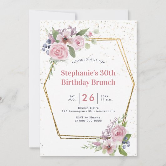 Geometrisch Goud Bloemen Lijst Rozen 30e Verjaarda Kaart (Voorkant)