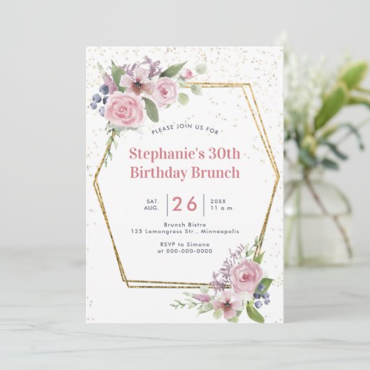 Geometrisch Goud Bloemen Lijst Rozen 30e Verjaarda Kaart (Staand voorkant)