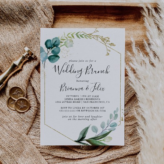 Geometrisch Goud Bloemen Tropische Bruiloft Brunch Kaart