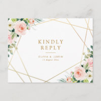 geometrisch goud & blozend bruiloft RSVP