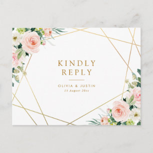 geometrisch goud & blozend bruiloft RSVP Briefkaart