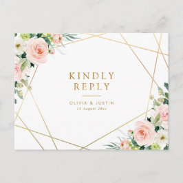 geometrisch goud & blozend bruiloft RSVP Briefkaart