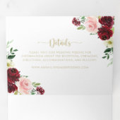 Geometrisch Goud Bourgogne Lente Bloemen Bruiloft Drieluik Uitnodiging (Binnenzijde eerst)