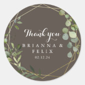 Geometrisch Goud Bruin Dank u Wedding Favoriet Ronde Sticker (Voorkant)