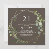 Geometrisch Goud Bruin Groen 21ste Verjaardagsfees Kaart (Voorkant)